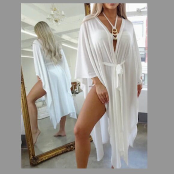 Women's Black Swimsuit Cover Robe With Belt NEW - Picture 3 of 3